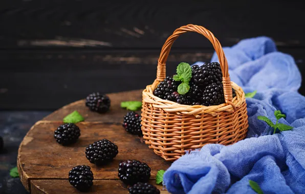 Ягоды, корзина, fresh, wood, ежевика, blackberry, berries