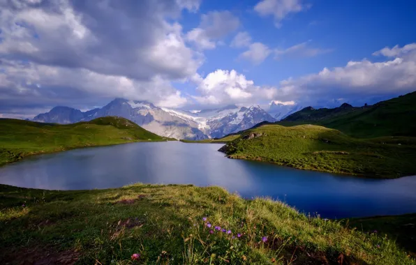 Картинка небо, облака, горы, озеро, Швейцария