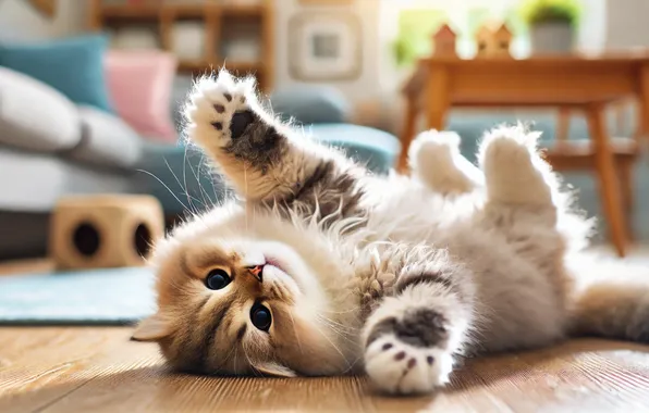 Кошка, взгляд, поза, котенок, мордашка, ИИ-арт, нейросеть