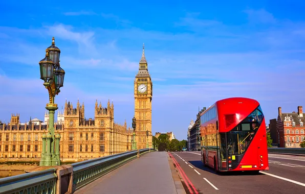Картинка город, улица, Англия, Лондон, Биг Бен, London, England, bus