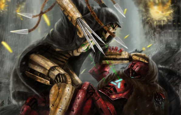 Картинка взрыв, игра, бой, арт, Mortal Kombat, Sektor, Cyrax