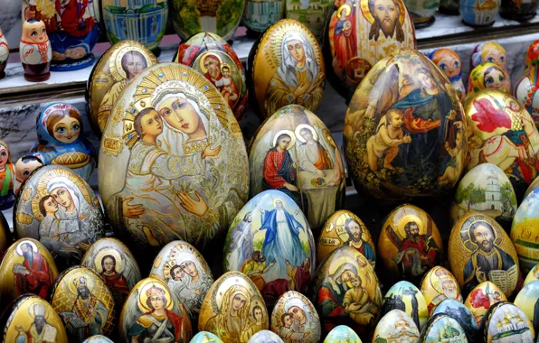 ПАСХА, ЯЙЦА, СВЯТЫЕ, МАТРЁШКИ, ИКОНЫ