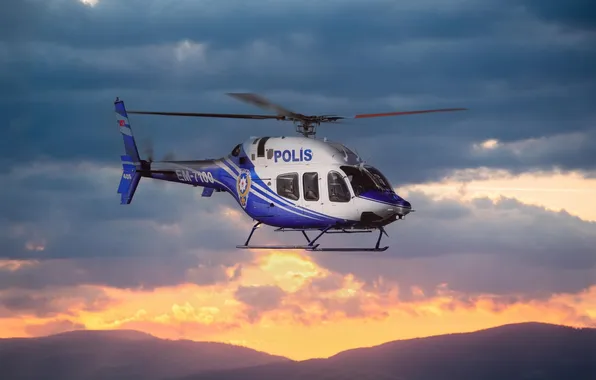 Sunset, police, helicopter