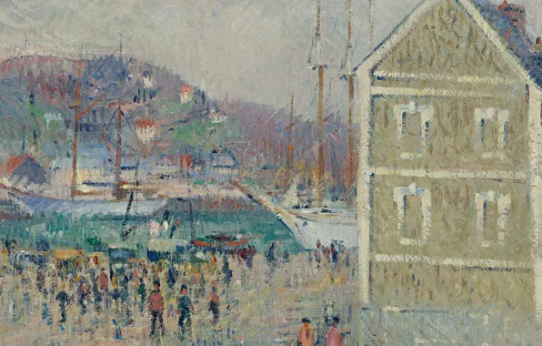 Дом, корабль, картина, порт, городской пейзаж, Гюстав Луазо, Gustave Loiseau, The Basin of Berrigny. Fecamp