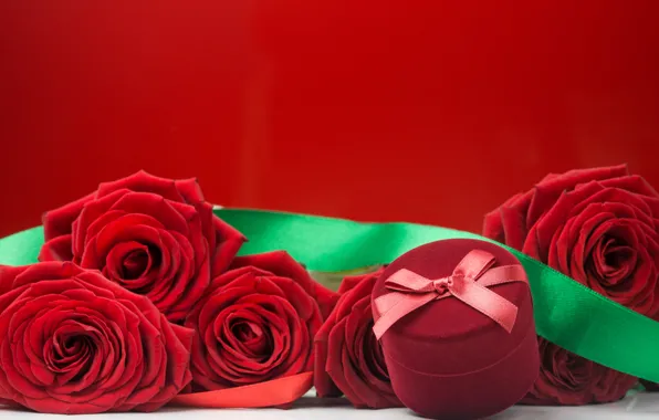 Розы, букет, красные, red, flowers, romantic, коробочка, roses