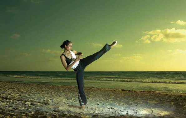 Sport, girl, sea