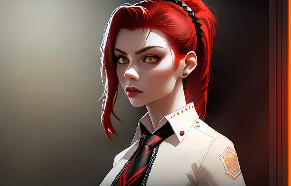 Картинка look, beautiful girl, digital art, uniform, цифровое искусство, bright hair, ИИ арт, Stable Diffusion