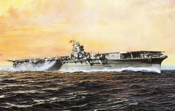 Корабль, арт, авианосец, флот, военный, японский, WW2, aircraft carrier