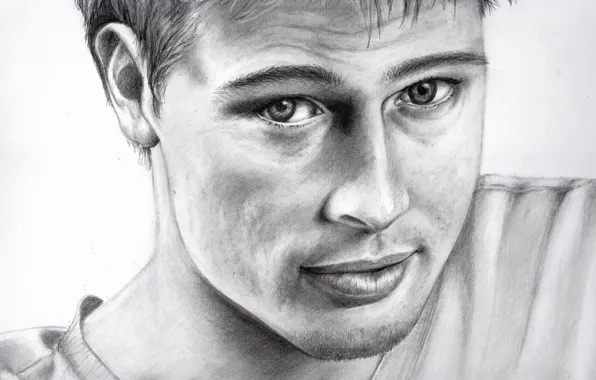 Картинка рисунок, портрет, карандаш, Brad Pitt