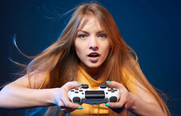 Girl, internet, gamer, gamepad, hair, gaming, joystick, hobby