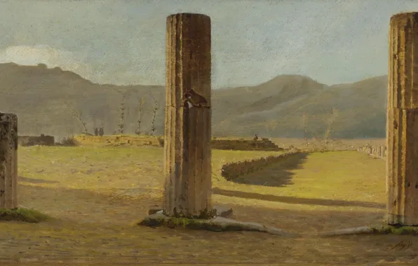 Картина, руины, колонна, Giuseppe De Nittis, Джузеппе Де Ниттис, Вид в Помпеях