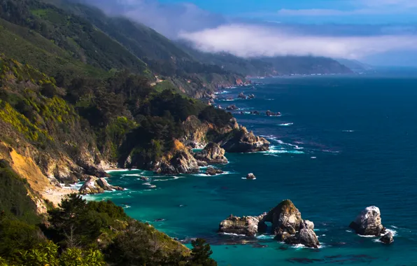 Море, природа, фото, побережье, США, калифорния