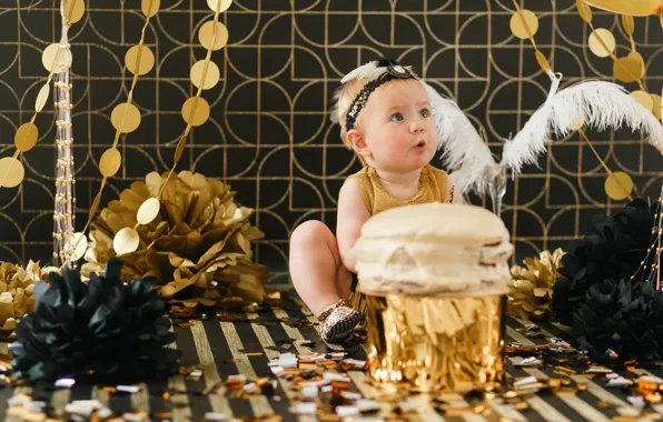Взгляд, платье, девочка, Baby, малышка, Cake, День Рождения, Happy birthday
