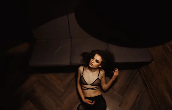 Девушка, тень, брюнетка, light, образ, колготки, sexy, бюстгальтер