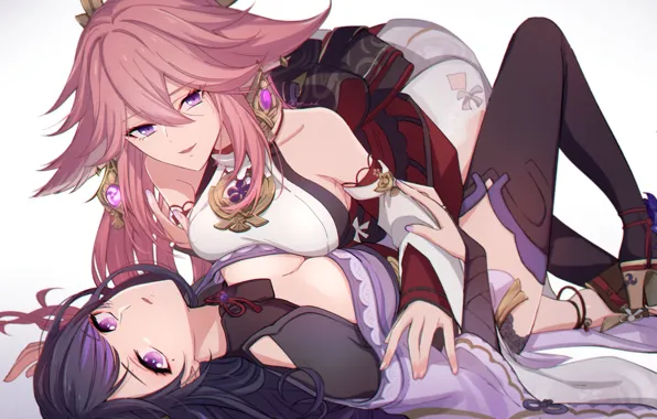 Genshin impact, raiden shogun, yae miko, gadis kawaii