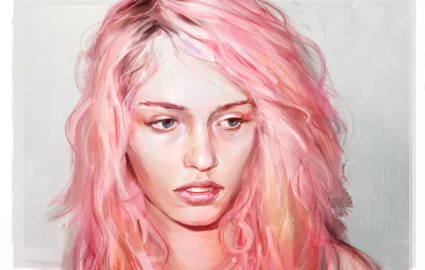 Картинка глаза, девушка, лицо, арт, розовые волосы