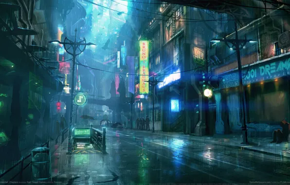 Ночь, city, город, дождь, rain, night, game wallpapers, Dreamfall: Chapters