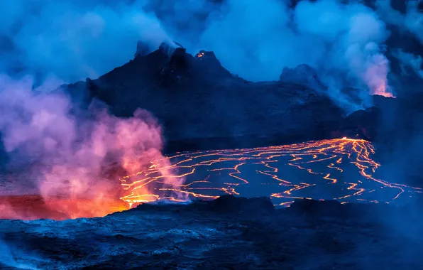 Картинка Гавайи, Hawaii, Lava Lake, Лавовое озеро, Kilauea Crater, Национальный парк вулканов, Volcanoes National Park, кратер …