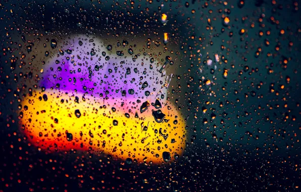 Картинка стекло, вода, капли, макро, огни, фон, дождь, обои