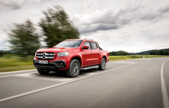 Картинка красный, Mercedes-Benz, пикап, 2018, на дороге, X-Class