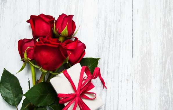 Подарок, розы, красные, red, roses, gift-box, Olena Rudo