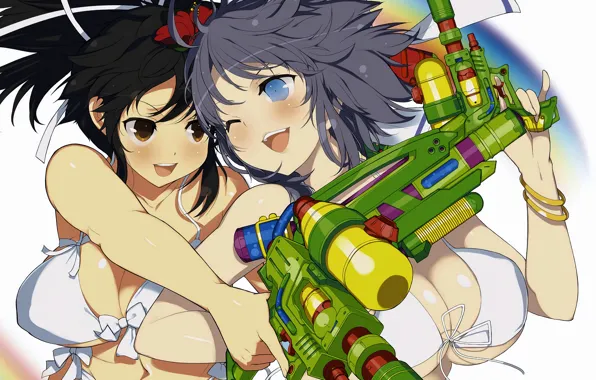 Sexy, cleavage, girls, boobs, anime, blue eyes, beautiful, short hair