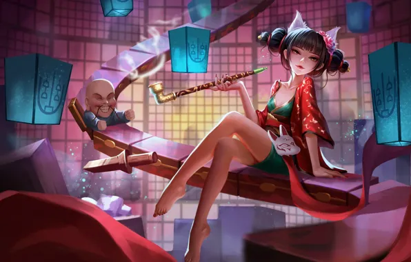 Картинка Girl, Fantasy, Art, Asian, Illustration, Figure, Smoking Pipe, The fox spirit of white snake, Nadine …