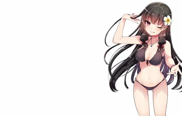 Girl, sexy, cleavage, long hair, boobs, anime, beautiful, red eyes