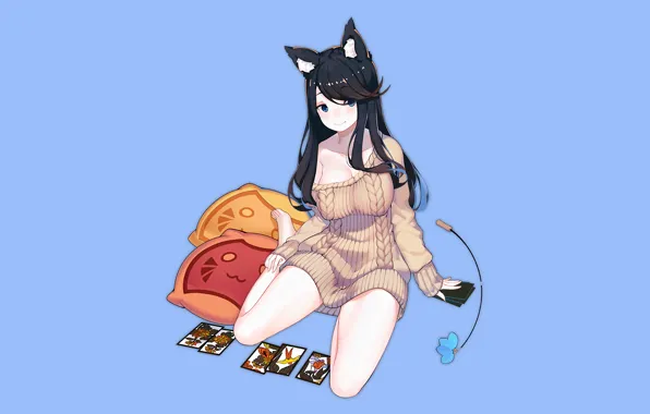 Girl, sexy, cleavage, long hair, dress, boobs, anime, blue eyes