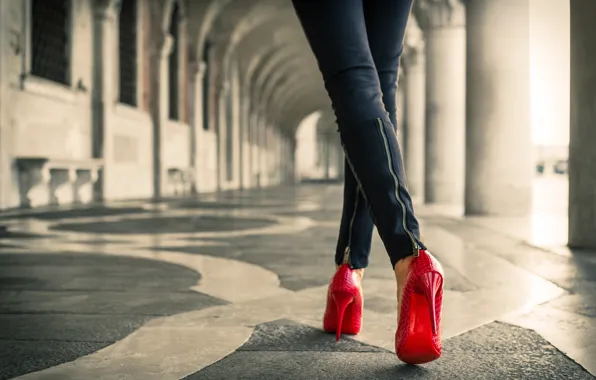 Red, floor, female, heels