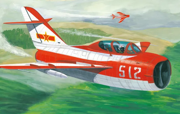 Картинка war, art, airplane, painting, aviation, jet, Shenyang FT5 Trainer