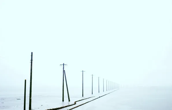 Картинка поле, туман, лэп