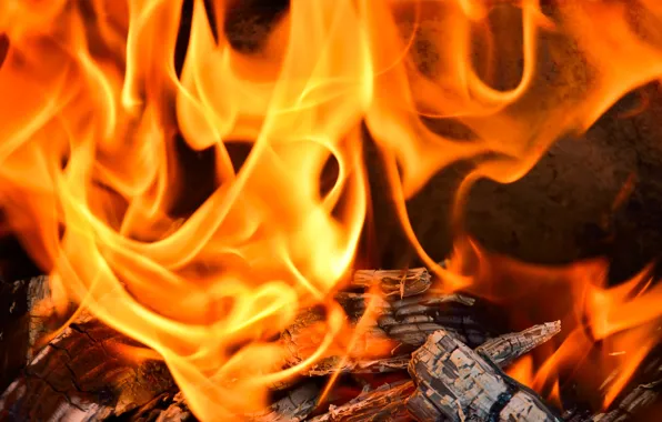 Картинка огонь, пламя, жар, дрова, камин