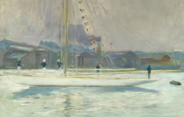 Картина, морской пейзаж, 1899, Поль Сезар Эллё, Paul Cesar Helleu, Яхта Заходящая в Порт