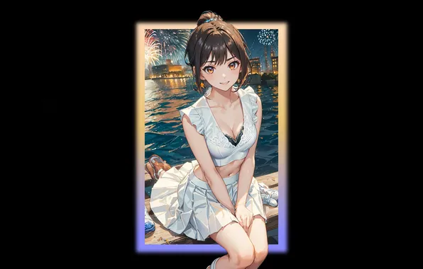 Kawaii, girl, hot, sexy, anime, pretty, fireworks, brunette
