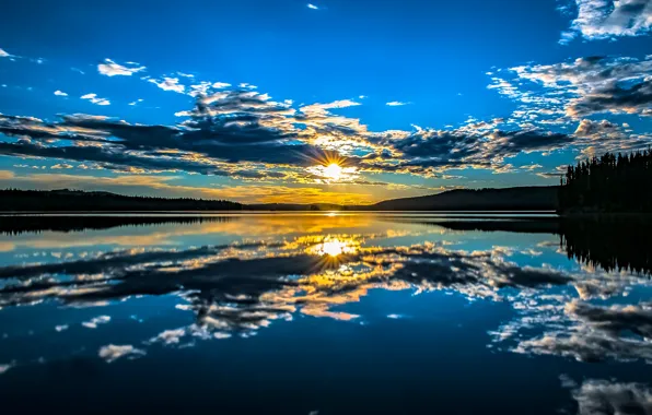 Озеро, отражение, восход, рассвет, утро, Канада, Canada, British Columbia