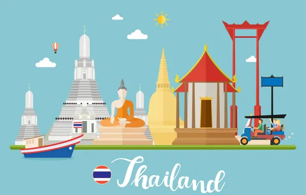 Таиланд, Пейзаж, Thailand, Арт, Landscape, Travel, Путешествия, Векторная иллюстрация