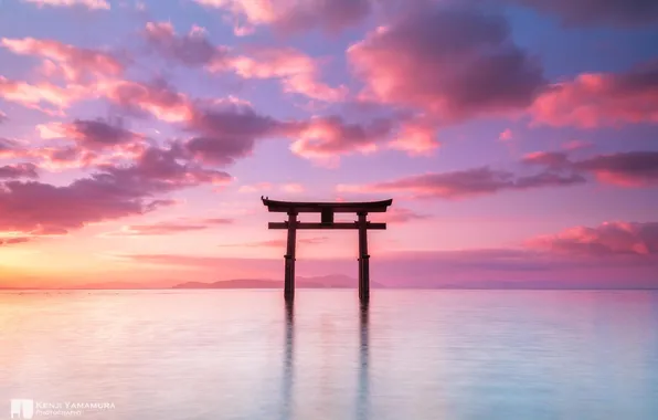 Облака, закат, океан, Япония, photographer, тории, Kenji Yamamura