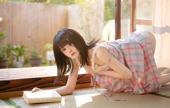 Beautiful, Asian, Model, Woman, Evening, Pretty, Reading, Book