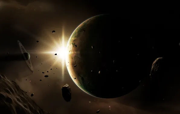 Солнце, Звезды, Планета, Космос, Планеты, Fantasy, Planets, Арт