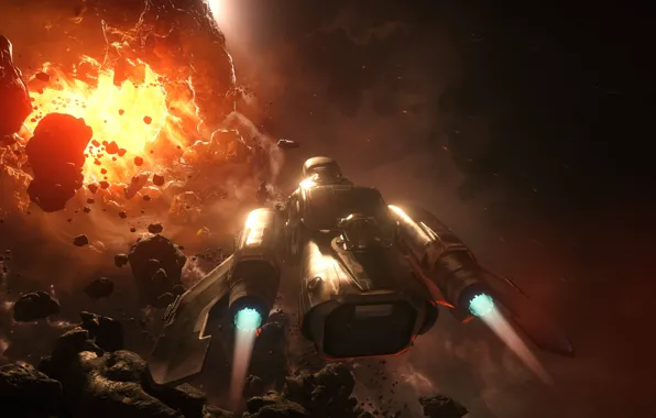 Космос, взрыв, звездолет, Star Citizen, Freelancer