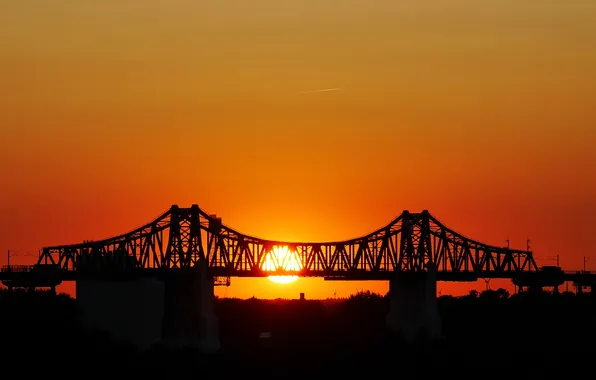 Картинка небо, солнце, закат, мост