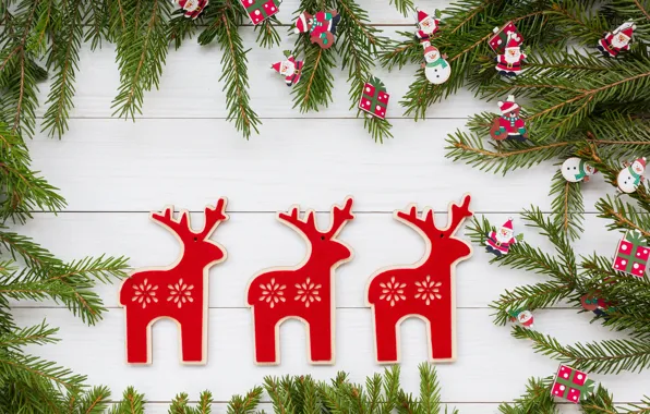Ветки, игрушки, ели, Рождество, украшение, christmas, олени, фигурки