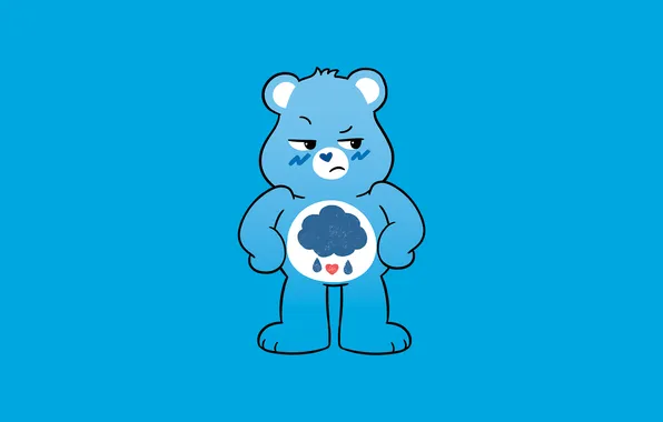 Картинка blue, cartoon, blue background, digital art, simple background, minimalism, grumpy bear, care bear