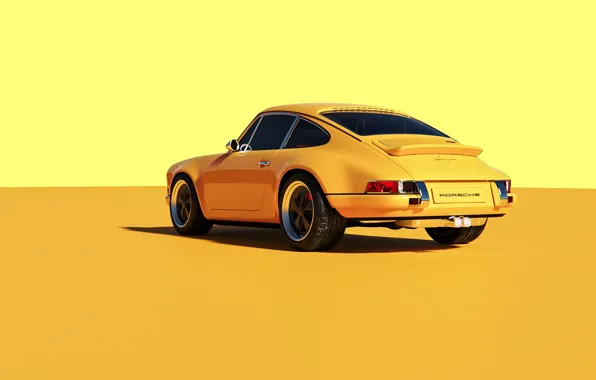 Авто, Минимализм, Желтый, Porsche, Машина, Porsche 911, Рендеринг, Transport & Vehicles