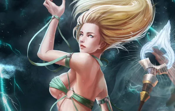 Девушка, арт, посох, janna, league of legends
