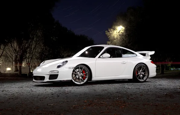 Белый, небо, звёзды, 911, Porsche, порш, white, GT3