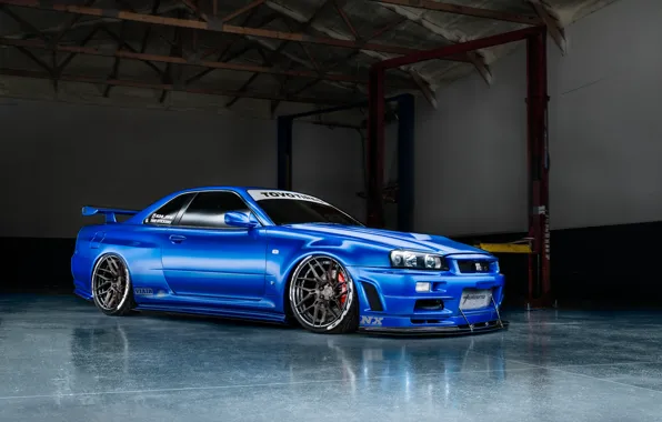 GT-R, Blue, Skyline, R34, Toned