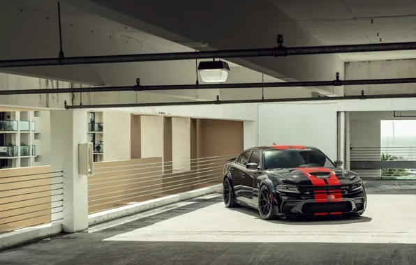 Картинка Black, Charger, SRT Hellcat, Red lines