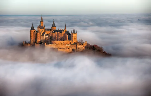 Картинка фото, Туман, Германия, Замок, Города, Hohenzollern